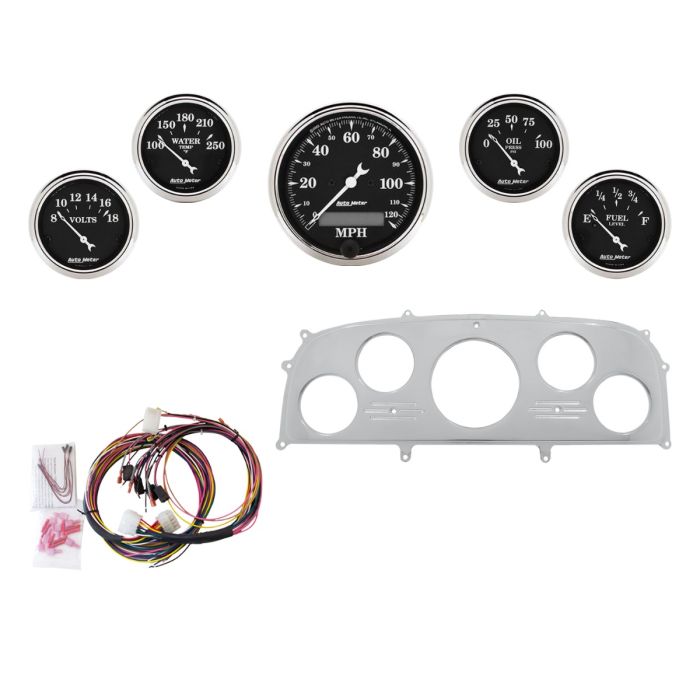 AutoMeter Old Tyme Black 1959 Ford Galaxie Billet Panel/Gauge Kit - 3-1/8in. (x1) & 2-1/16in. (x4) - 2968-07