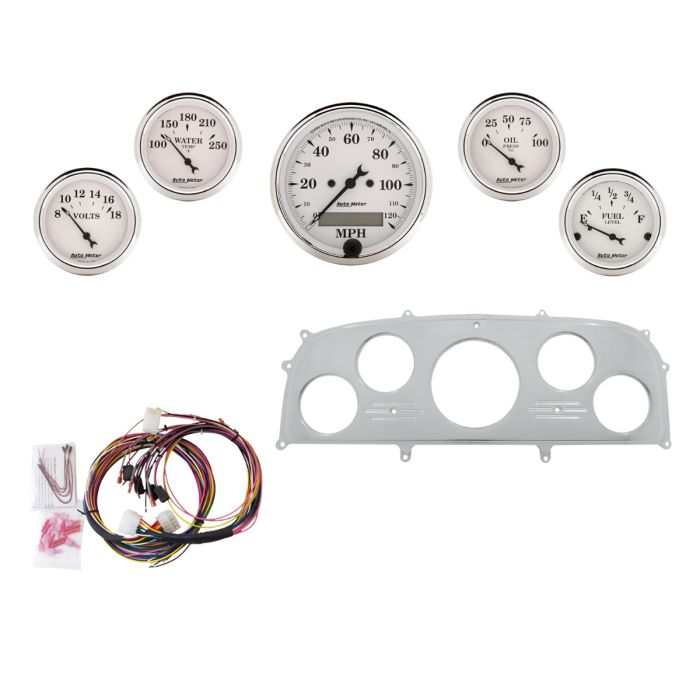 AutoMeter Old Tyme White 1959 Ford Galaxie Billet Panel/Gauge Kit - 3-1/8in. (x1) & 2-1/16in. (x4) - 2968-08