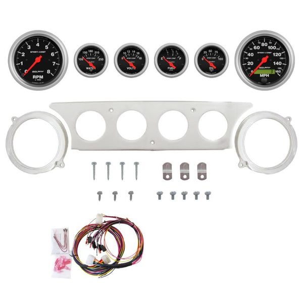 AutoMeter Sport-Comp 63-64 Ford Galaxie Billet Panel/Gauge Kit - 3-3/8in. (x2) & 2-1/16in. (x4) - 2970-11