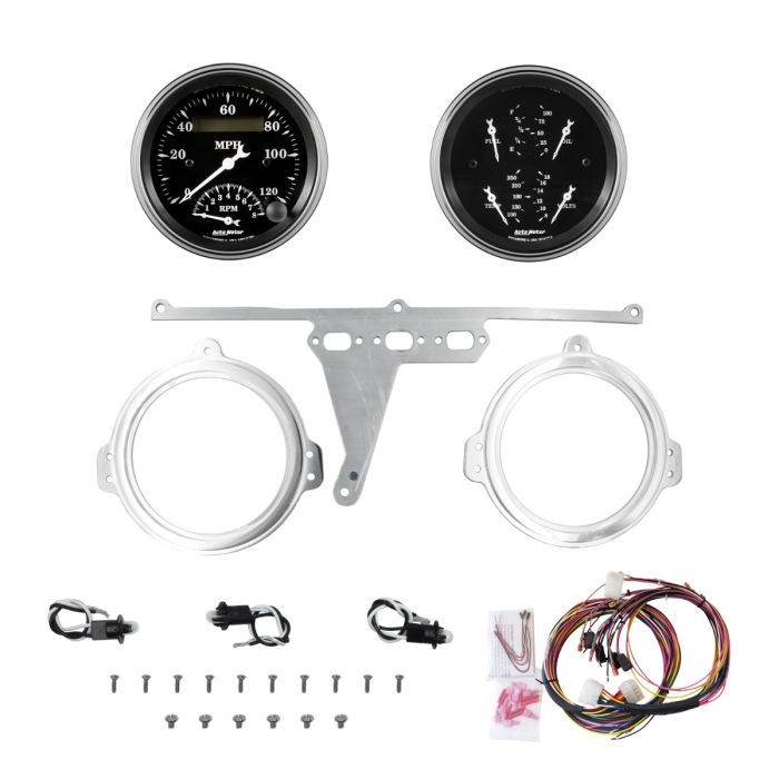 AutoMeter Old Tyme Black 66-67 Ford Falcon Direct-Fit Billet Panel/Gauge Kit - 3-3/8in. (x2) - 2971-07