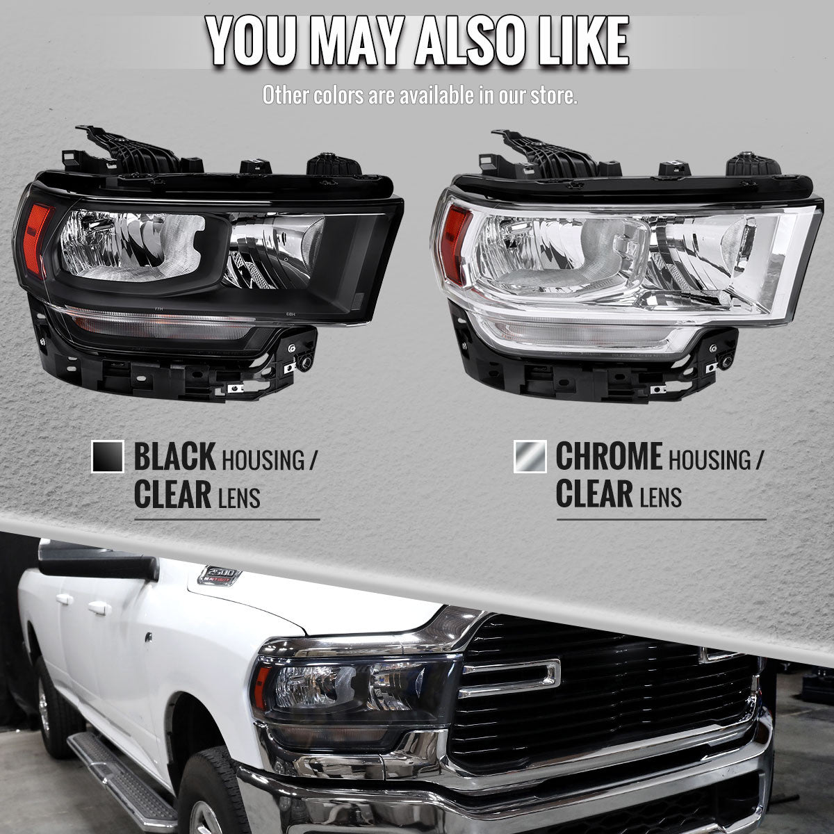 Spec-D Tuning - 2019-2024 Dodge Ram 2500 3500 Factory Style Crystal Headlight - Passenger Side Only (Chrome Housing / Clear Lens) - 2LH-RAM1925-R-RS