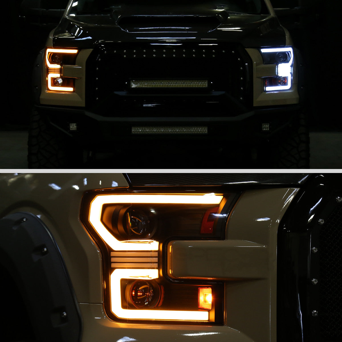 Spec-D Tuning - 2015-2017 Ford F-150 LED Bar Projector Headlights w/ Switchback Sequential Turn Signals (Black Housing / Clear Lens) - 2LHP-F15015JM-SQ-RS