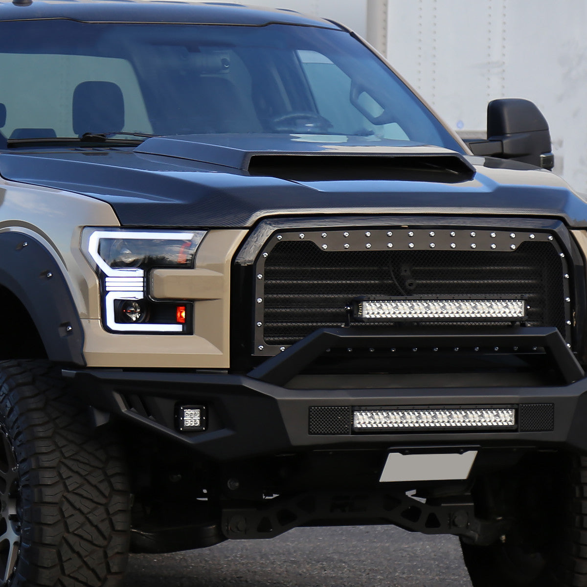 Spec-D Tuning - 2015-2017 Ford F-150 LED Bar Projector Headlights w/ Switchback Sequential Turn Signals (Black Housing / Clear Lens) - 2LHP-F15015JM-SQ-RS