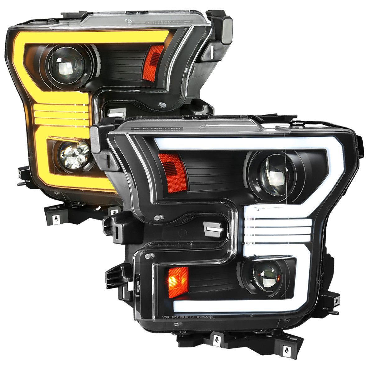 Spec-D Tuning - 2015-2017 Ford F-150 LED Bar Projector Headlights w/ Switchback Sequential Turn Signals (Black Housing / Clear Lens) - 2LHP-F15015JM-SQ-RS