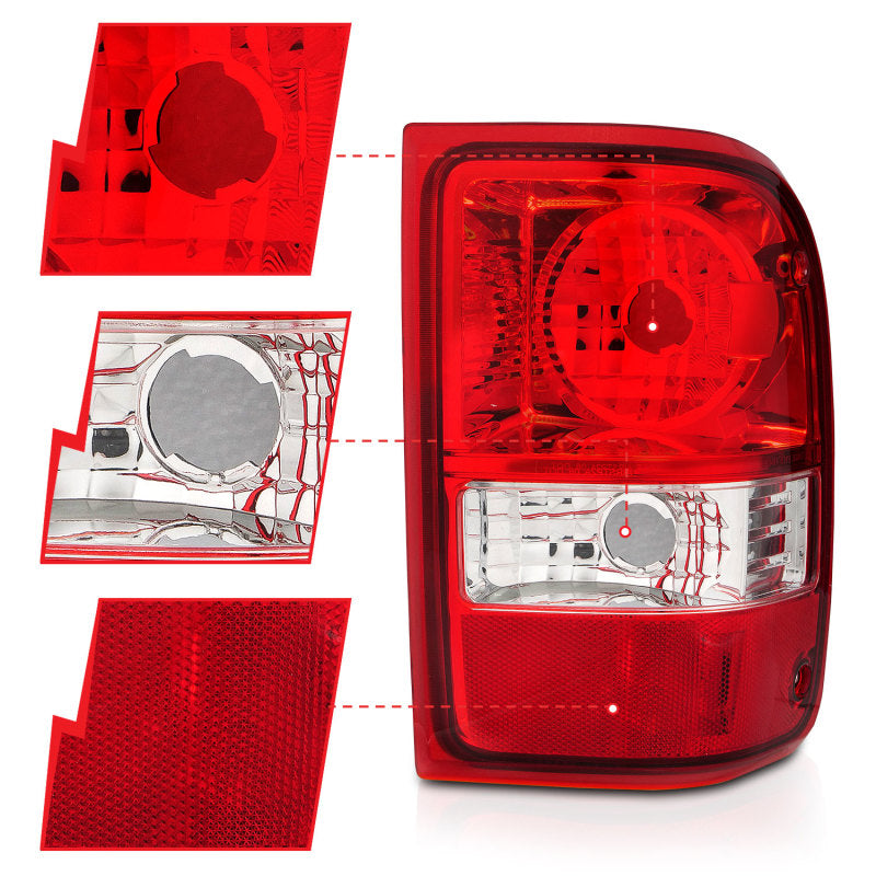 ANZO 2001-2011 Ford Ranger Taillights w/ Red/Clear Lens (OE Replacement) Pair - 211182