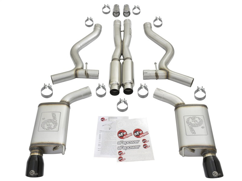 aFe MACHForce XP 3in 304 SS Loud Tone Cat-Back w/ Black Tips 15-17 Ford Mustang V6-3.7L/V8-5.0L - 49-33087-B