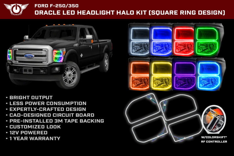 Oracle Ford F250/350 11-16 Halo Kit (Square Ring Design) - ColorSHIFT w/ BC1 Controller SEE WARRANTY - 2383-335 for 2011-2016