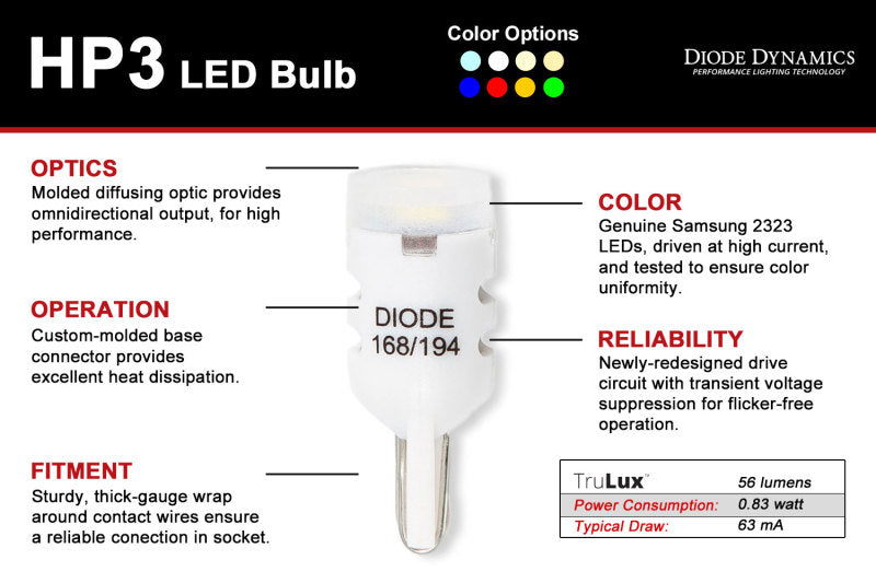 Diode Dynamics 194 LED Bulb HP3 LED - Cool - White (Pair) - DD0024P