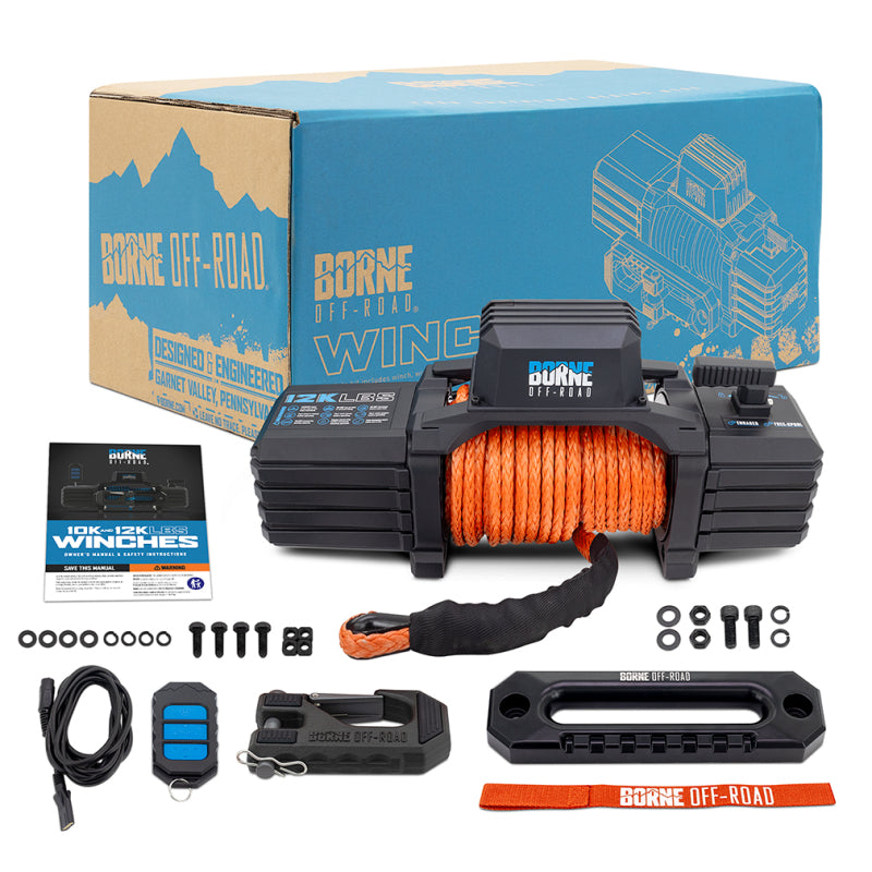 Borne Off-Road 12K Winch - Orange Synthetic Rope - BNWN-12-SOR