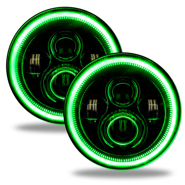 Oracle 7in High Powered LED Headlights - Black Bezel - Green - 5769-004 for 2007-2021 Jeep Wrangler - front view