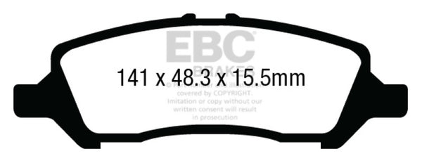 EBC 12+ Dodge Dart 1.4 Turbo Ultimax2 Rear Brake Pads - UD1647 for 2013-2016 Dodge Dart - front view