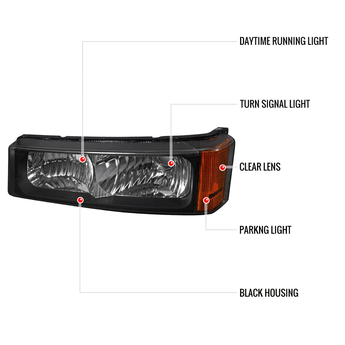 Spec-D Tuning - 2002-2007 Chevrolet Silverado/Avalanche Bumper Lights (Matte Black Housing/Clear Lens) - 2LB-SIV04JM-RS