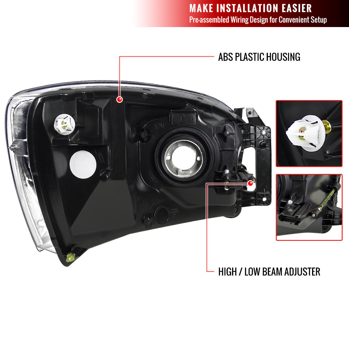 Spec-D Tuning - 2006-2008 Dodge RAM 1500/ 2006-2009 RAM 2500 3500 Factory Style Crystal Headlights (Matte Black Housing/Clear Lens) - 2LH-DGP06JM-RS