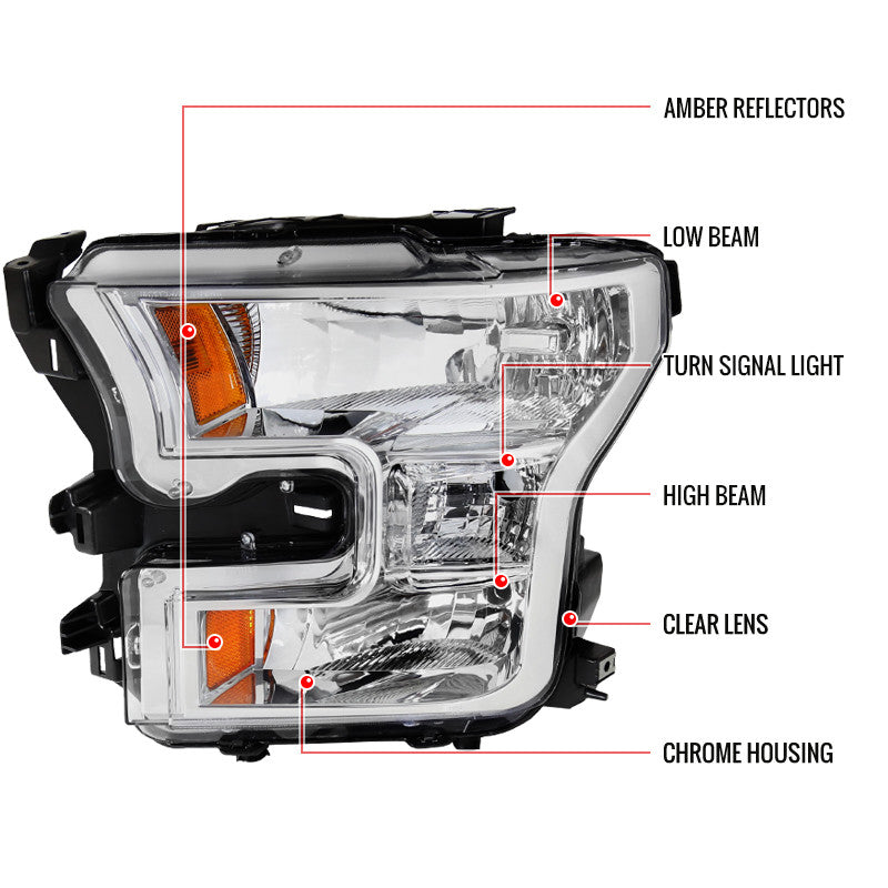 Spec-D Tuning - 2015-2017 Ford F-150 Replacement Factory Style Headlights (Chrome Housing/Clear Lens) - 2LH-F15015-RS