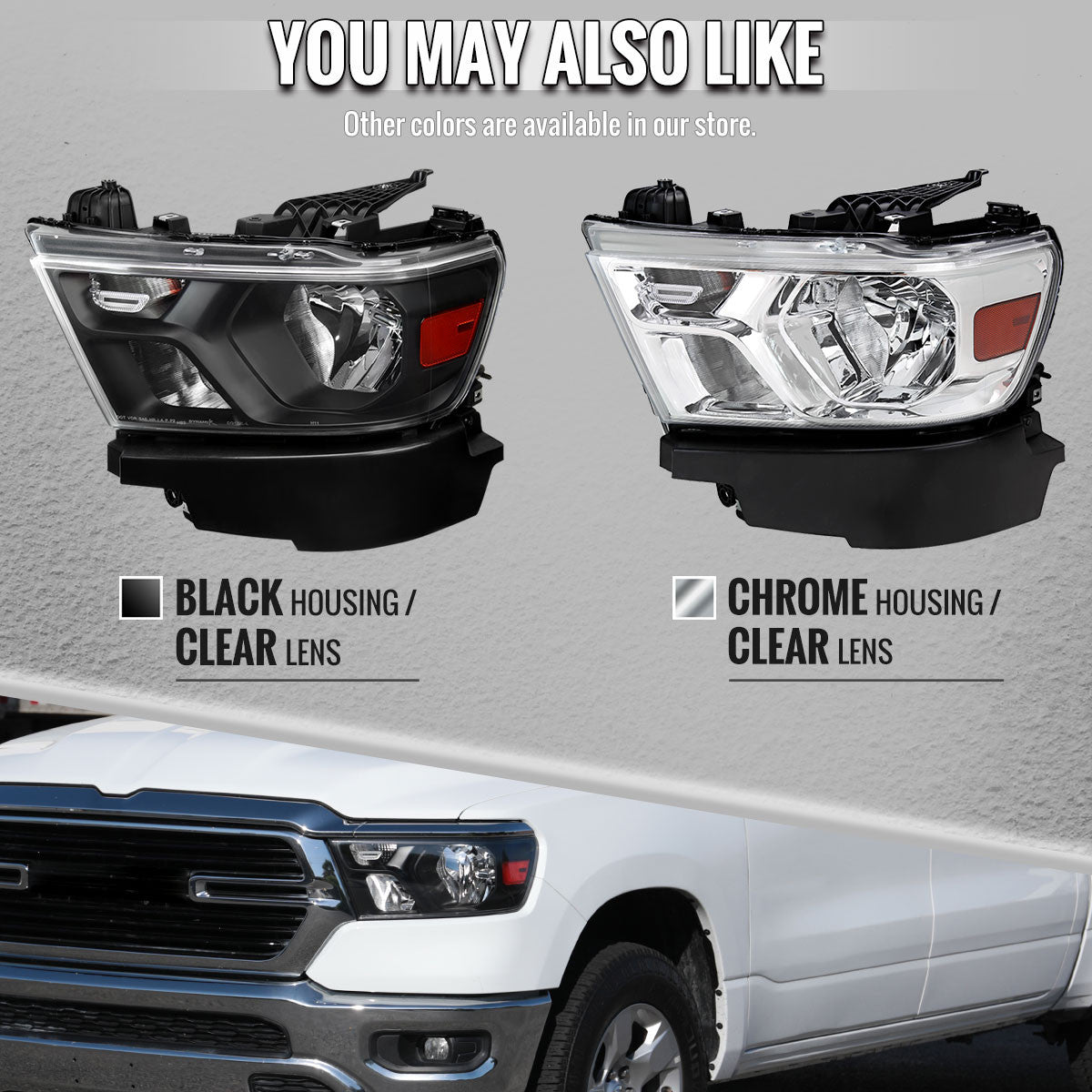 Spec-D Tuning - 2019-2024 Dodge Ram 1500 Factory Style Crystal Headlight - Driver Side Only (Black Housing / Clear Lens) - 2LH-RAM1915JM-L-RS