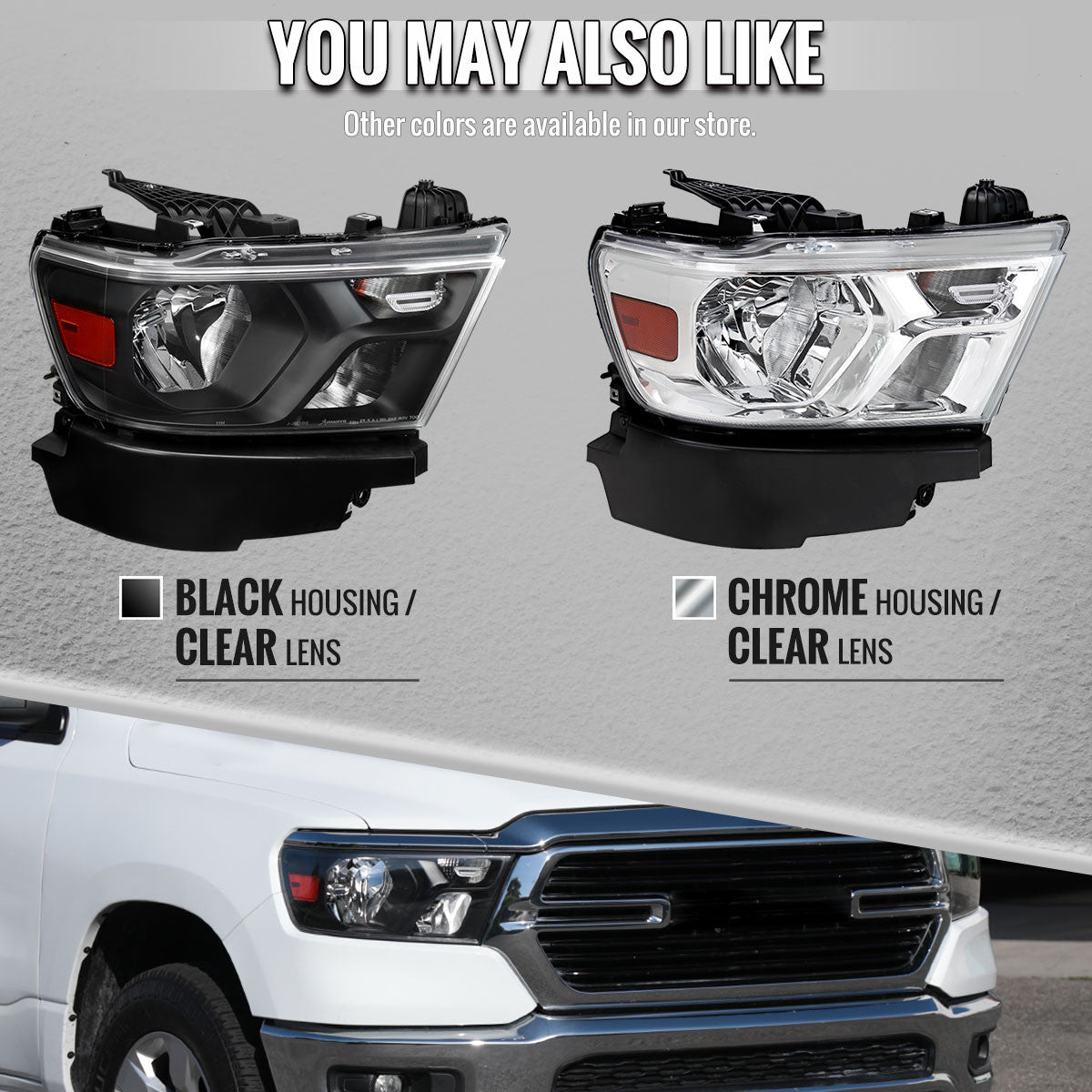 Spec-D Tuning - 2019-2024 Dodge Ram 1500 Factory Style Crystal Headlight - Passenger Side Only (Black Housing / Clear Lens) - 2LH-RAM1915JM-R-RS