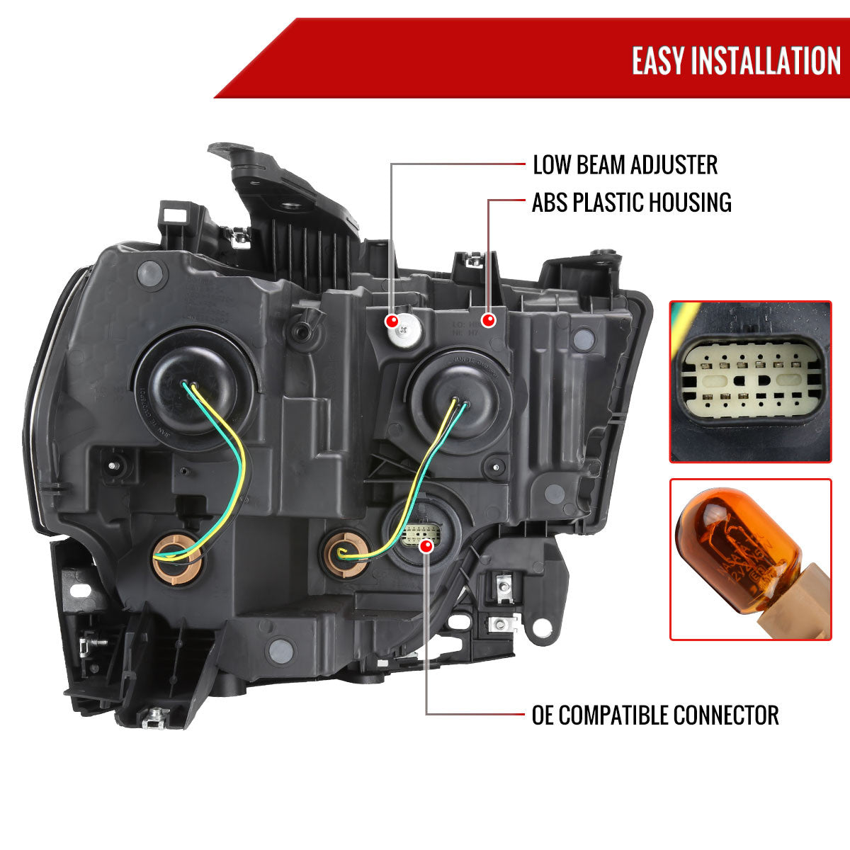 Spec-D Tuning - 2019-2024 Dodge Ram 2500 3500 Factory Style Crystal Headlight - Driver Side Only (Black Housing / Clear Lens) - 2LH-RAM1925JM-L-RS