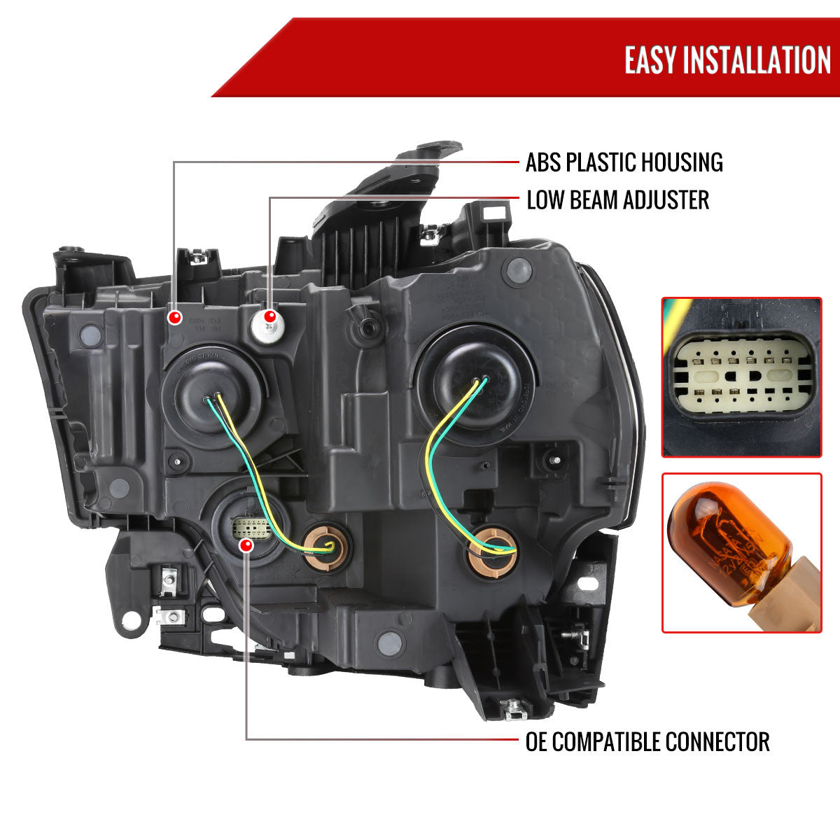 Spec-D Tuning - 2019-2024 Dodge Ram 2500 3500 Factory Style Crystal Headlight - Passenger Side Only (Black Housing / Clear Lens) - 2LH-RAM1925JM-R-RS