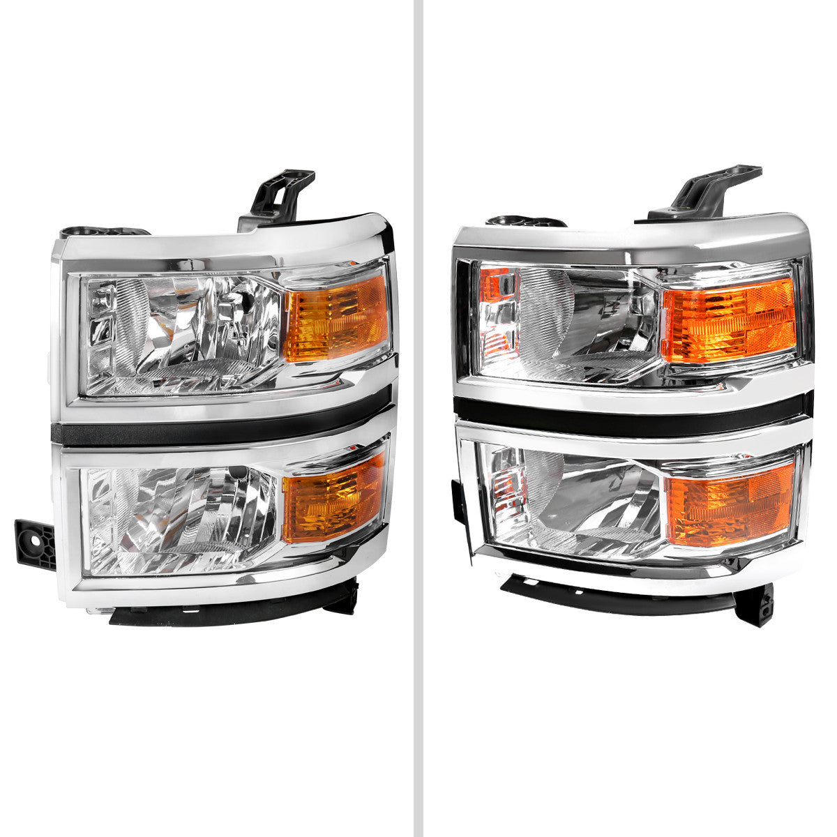 Spec-D Tuning - 2014-2015 Chevrolet Silverado 1500 Factory Style Headlights w/ Amber Reflectors (Chrome Housing/Clear Lens) - 2LH-SIV14-RS