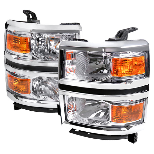 Spec-D Tuning - 2014-2015 Chevrolet Silverado 1500 Factory Style Headlights w/ Amber Reflectors (Chrome Housing/Clear Lens) - 2LH-SIV14-RS