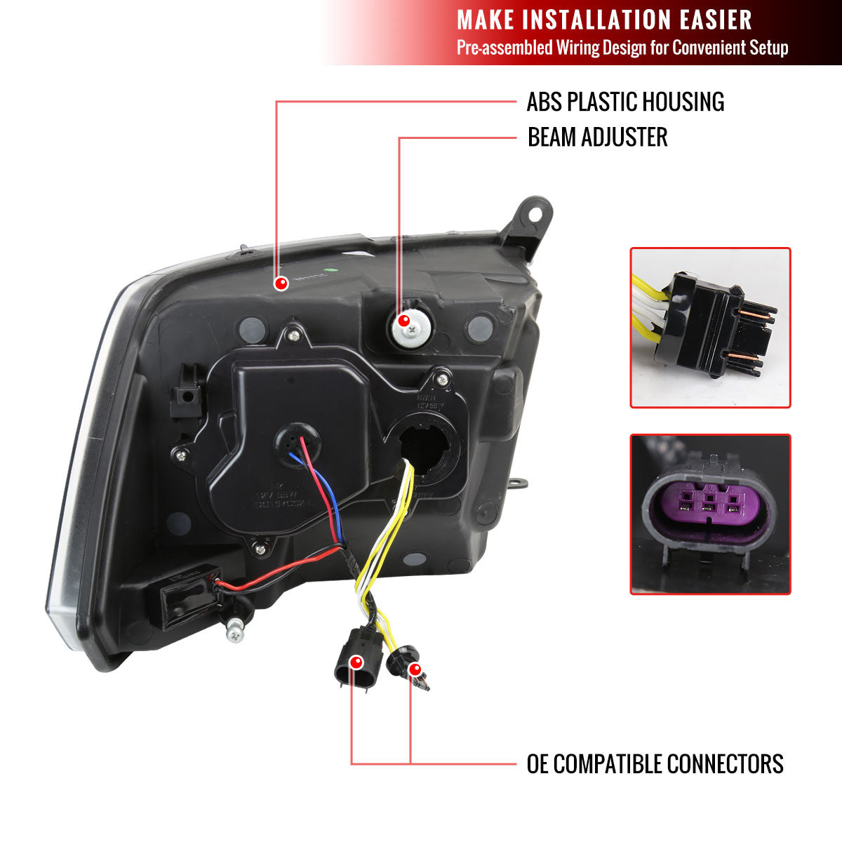 Spec-D Tuning - 2009-2018 Dodge RAM 1500 / 2019 RAM Classic / 2010-2018 RAM 2500 3500 Switchback Sequential Full LED Projector Headlights (Matte Black Housing/Clear Lens) - 2LHE-RAM09JM-SQ-RS