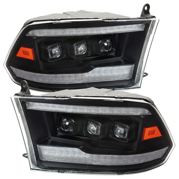 Spec-D Tuning - 2009-2018 Dodge RAM 1500 / 2019 RAM Classic / 2010-2018 RAM 2500 3500 Switchback Sequential Full LED Projector Headlights (Matte Black Housing/Clear Lens) - 2LHE-RAM09JM-SQ-RS