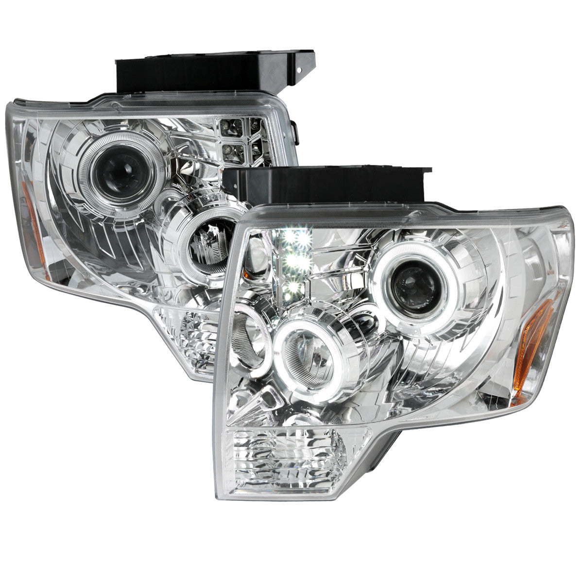 Spec-D Tuning - 2009-2014 Ford F-150 Dual Halo Projector Headlights (Chrome Housing/Clear Lens) - 2LHP-F15009-TM
