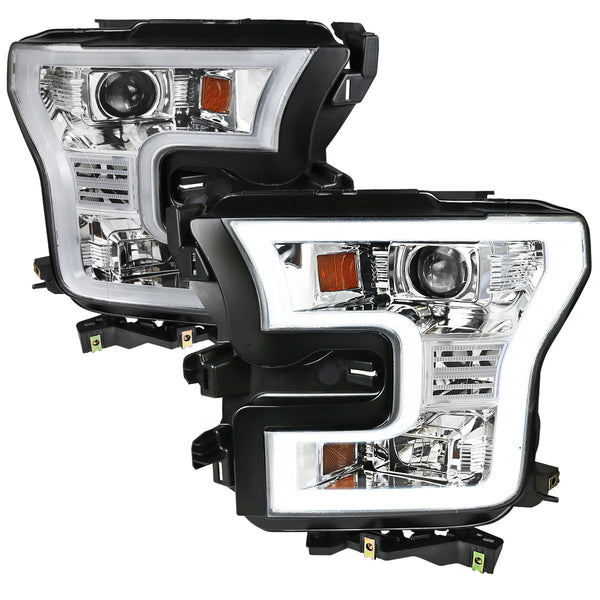Spec-D Tuning - 2015-2017 Ford F-150 LED Bar Projector Headlights (Chrome Housing/Clear Lens) - 2LHP-F15015-TM