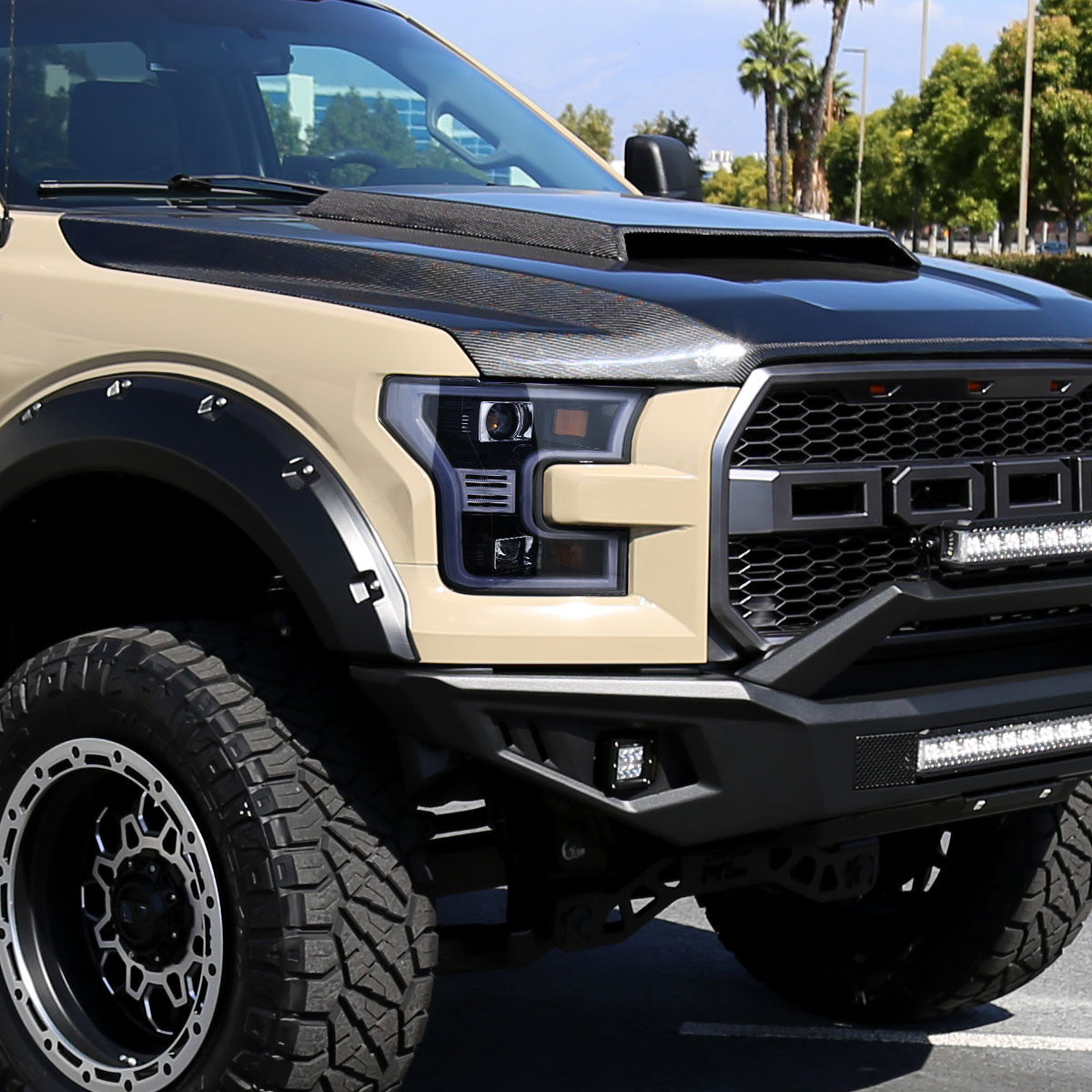 Spec-D Tuning - 2015-2017 Ford F-150 LED Bar Outline Projector Headlights (Glossy Black Housing/Smoked Lens) - 2LHP-F15015G-TM