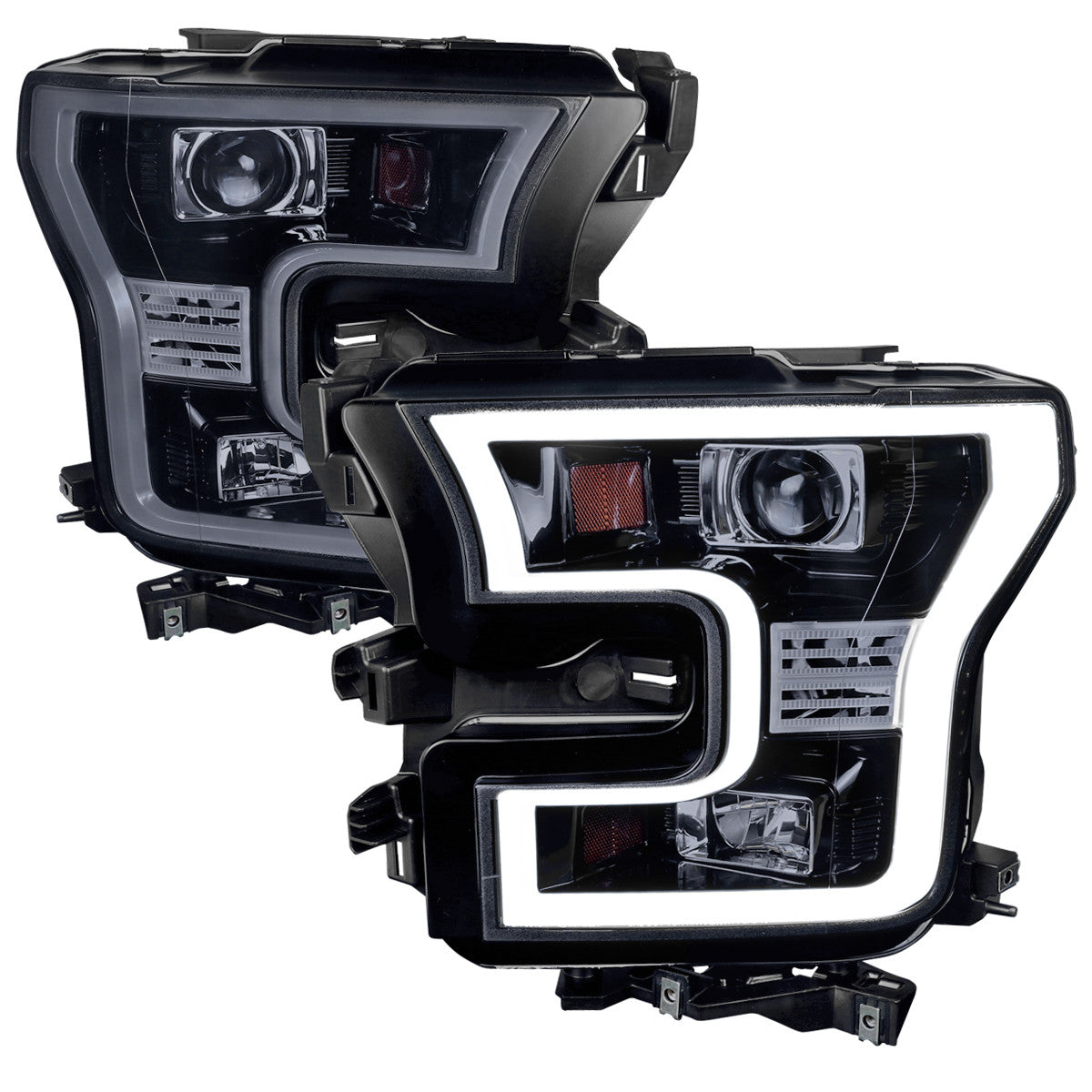 Spec-D Tuning - 2015-2017 Ford F-150 LED Bar Outline Projector Headlights (Glossy Black Housing/Smoked Lens) - 2LHP-F15015G-TM