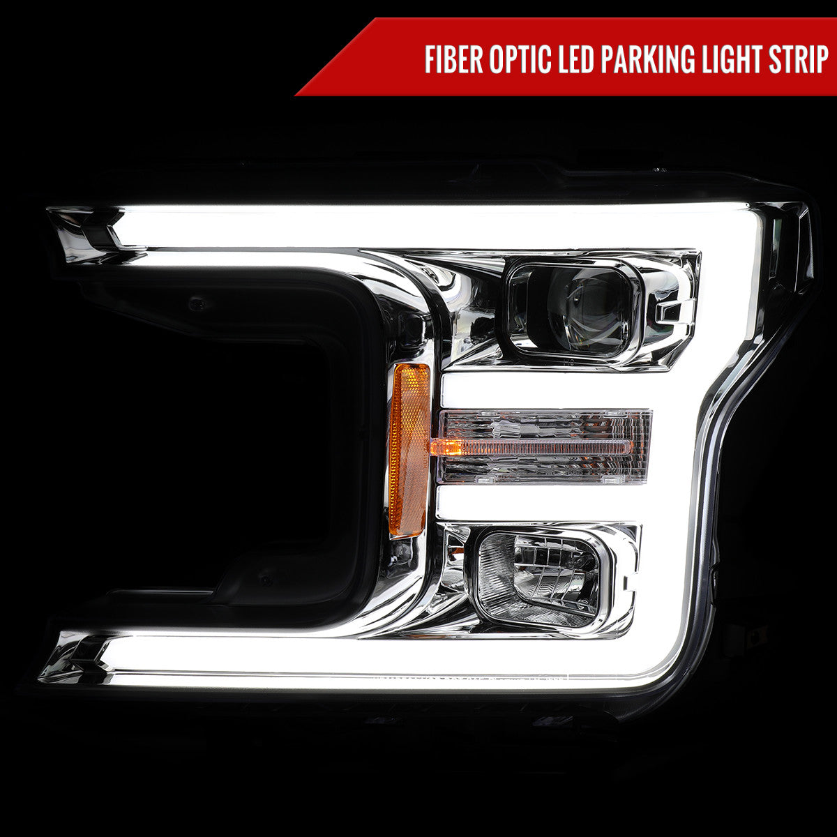Spec-D Tuning - 2018-2020 Ford F-150 LED C-Bar Projector Headlights (Chrome Housing / Clear Lens) - 2LHP-F15018-TM