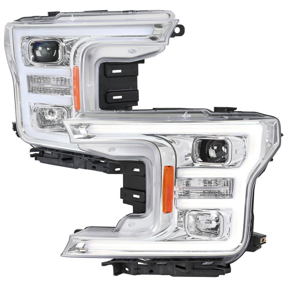 Spec-D Tuning - 2018-2020 Ford F-150 LED C-Bar Projector Headlights (Chrome Housing / Clear Lens) - 2LHP-F15018-TM