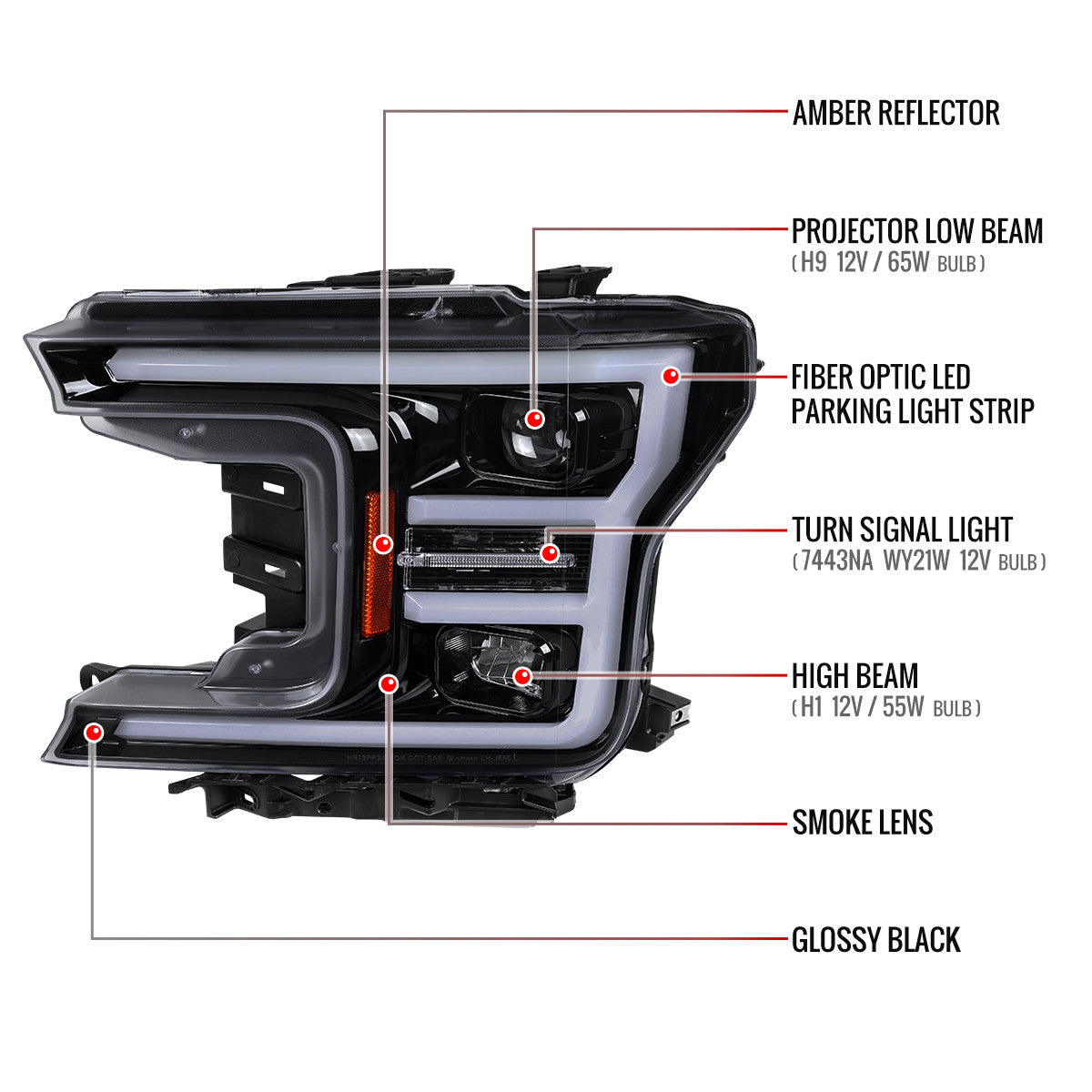Spec-D Tuning - 2018-2020 Ford F-150 LED C-Bar Projector Headlights (Black Housing / Smoked Lens) - 2LHP-F15018G-TM