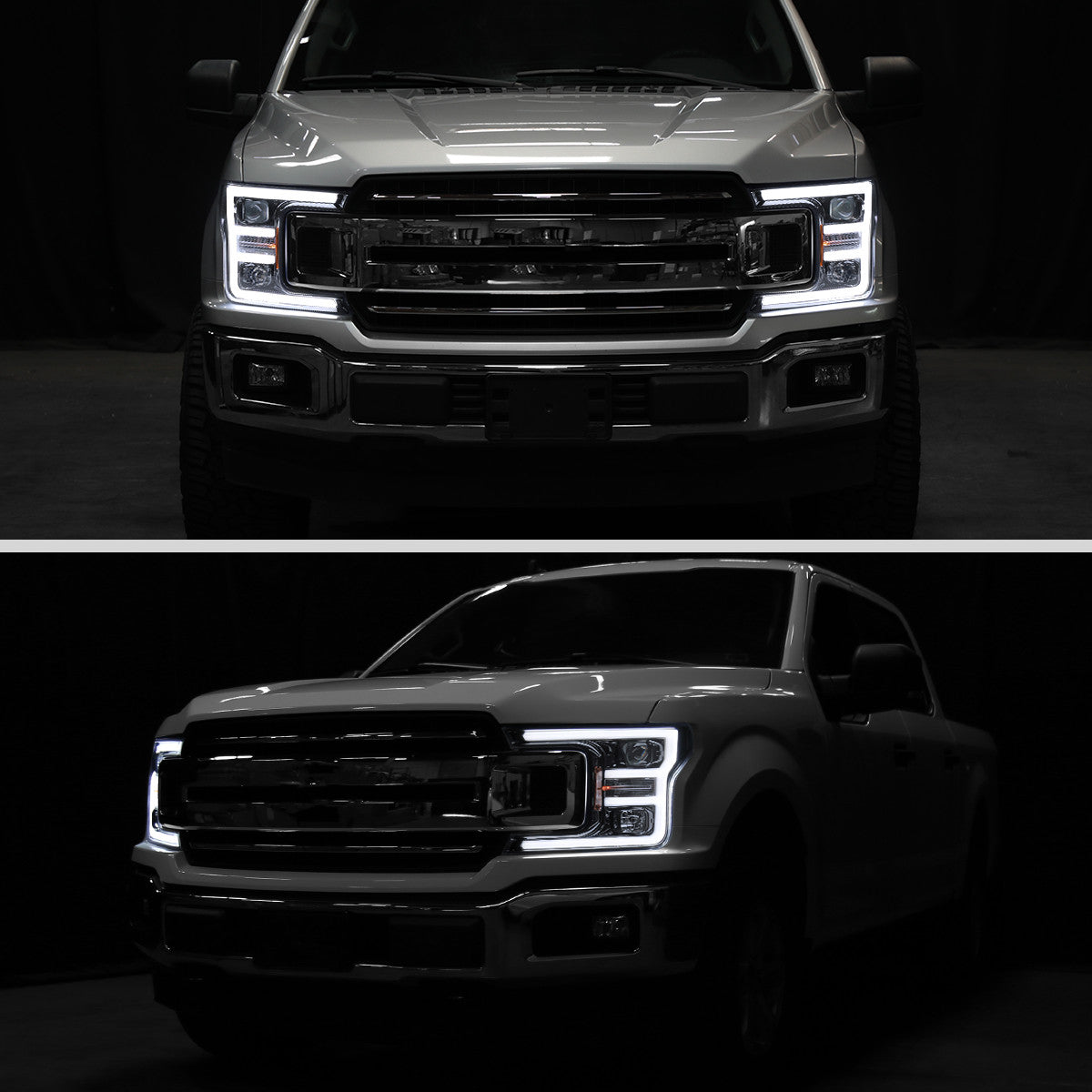 Spec-D Tuning - 2018-2020 Ford F-150 LED C-Bar Projector Headlights (Black Housing / Smoked Lens) - 2LHP-F15018G-TM