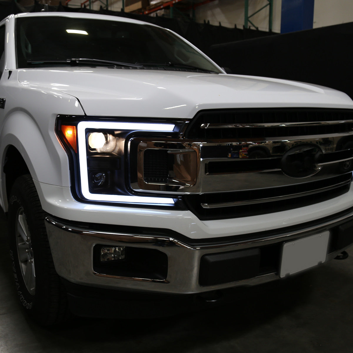 Spec-D Tuning - 2018-2020 Ford F-150 LED C-Bar Projector Headlights w/ Switchback Sequential Turn Signal Lights (Matte Black Housing / Clear Lens) - 2LHP-F15018JM-SQ-RS