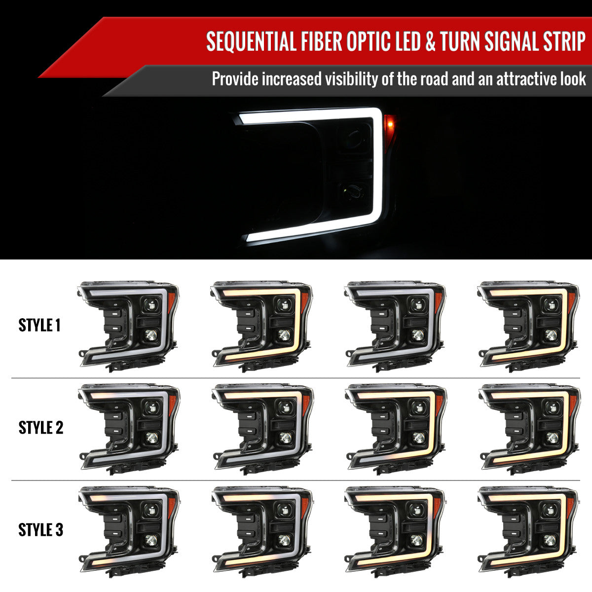 Spec-D Tuning - 2018-2020 Ford F-150 LED C-Bar Projector Headlights w/ Switchback Sequential Turn Signal Lights (Matte Black Housing / Clear Lens) - 2LHP-F15018JM-SQ-RS
