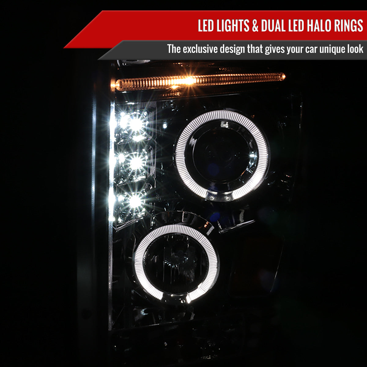 Spec-D Tuning - 2008-2010 Ford F-250 F-350 F-450 Dual Halo Projector Headlights (Chrome Housing/Clear Lens) - 2LHP-F25008-TM