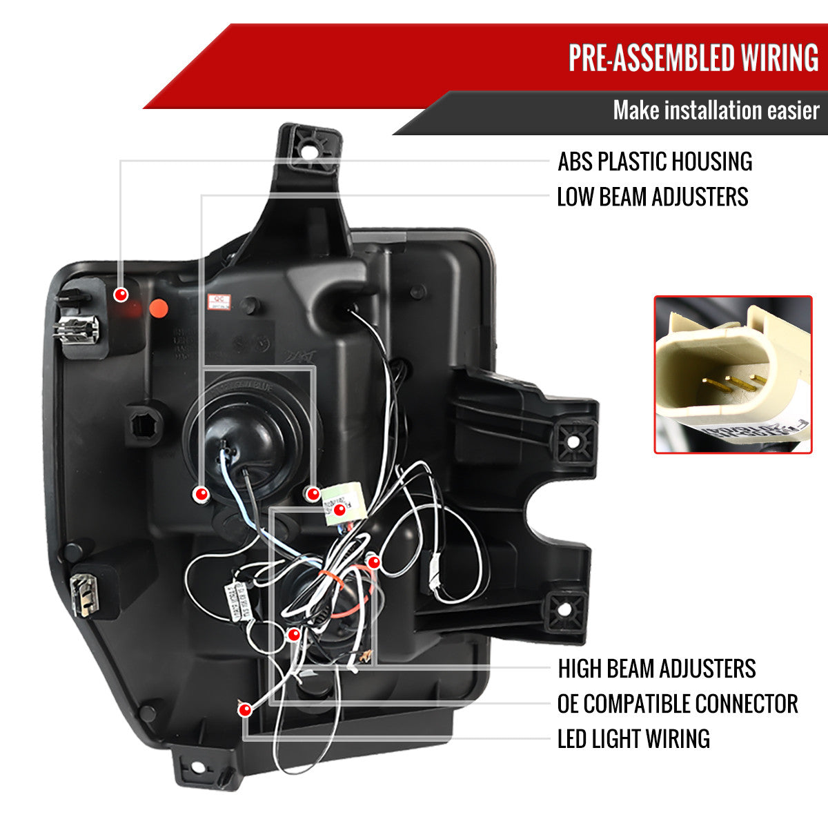 Spec-D Tuning - 2008-2010 Ford F-250 F-350 F-450 Dual Halo Projector Headlights (Chrome Housing/Clear Lens) - 2LHP-F25008-TM