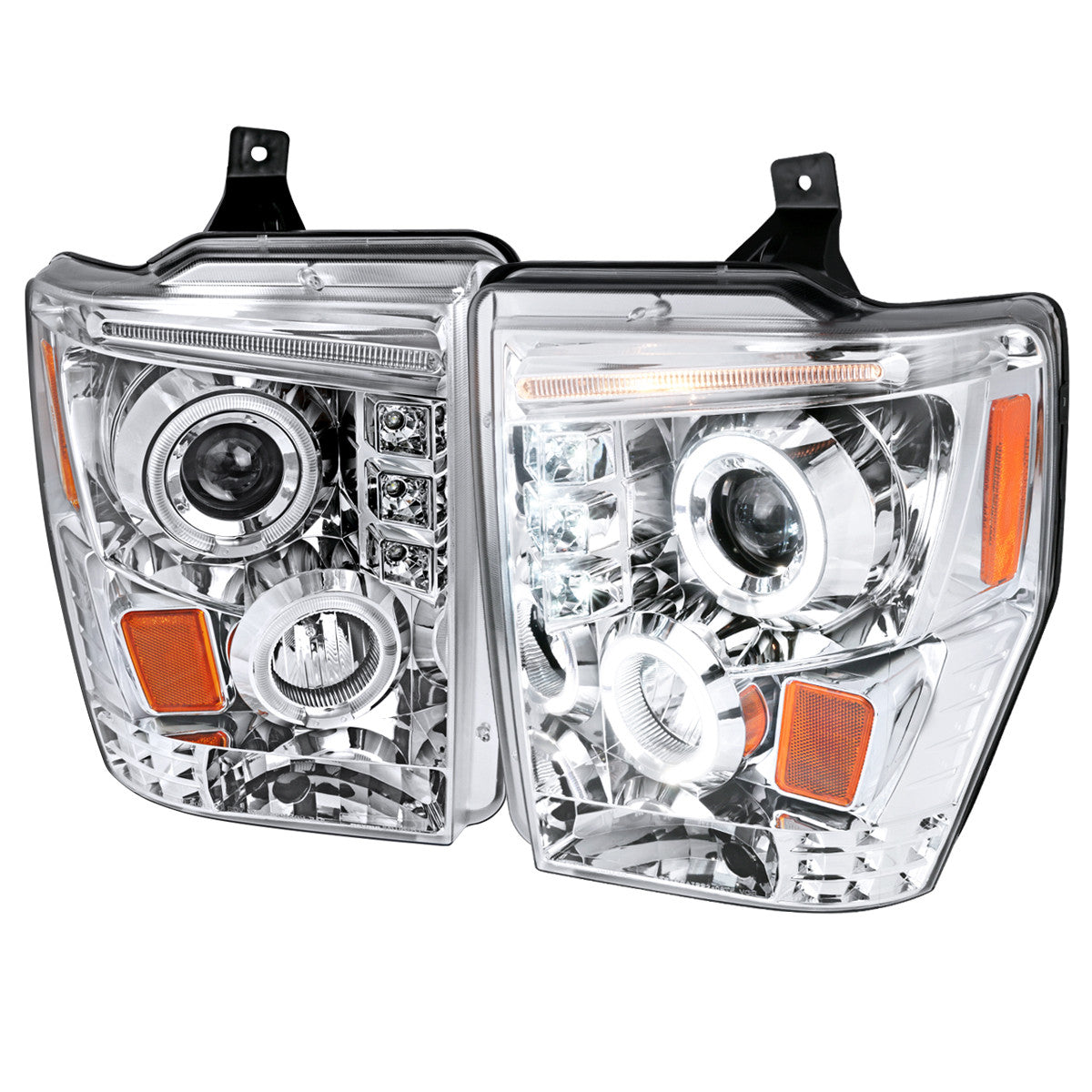 Spec-D Tuning - 2008-2010 Ford F-250 F-350 F-450 Dual Halo Projector Headlights (Chrome Housing/Clear Lens) - 2LHP-F25008-TM