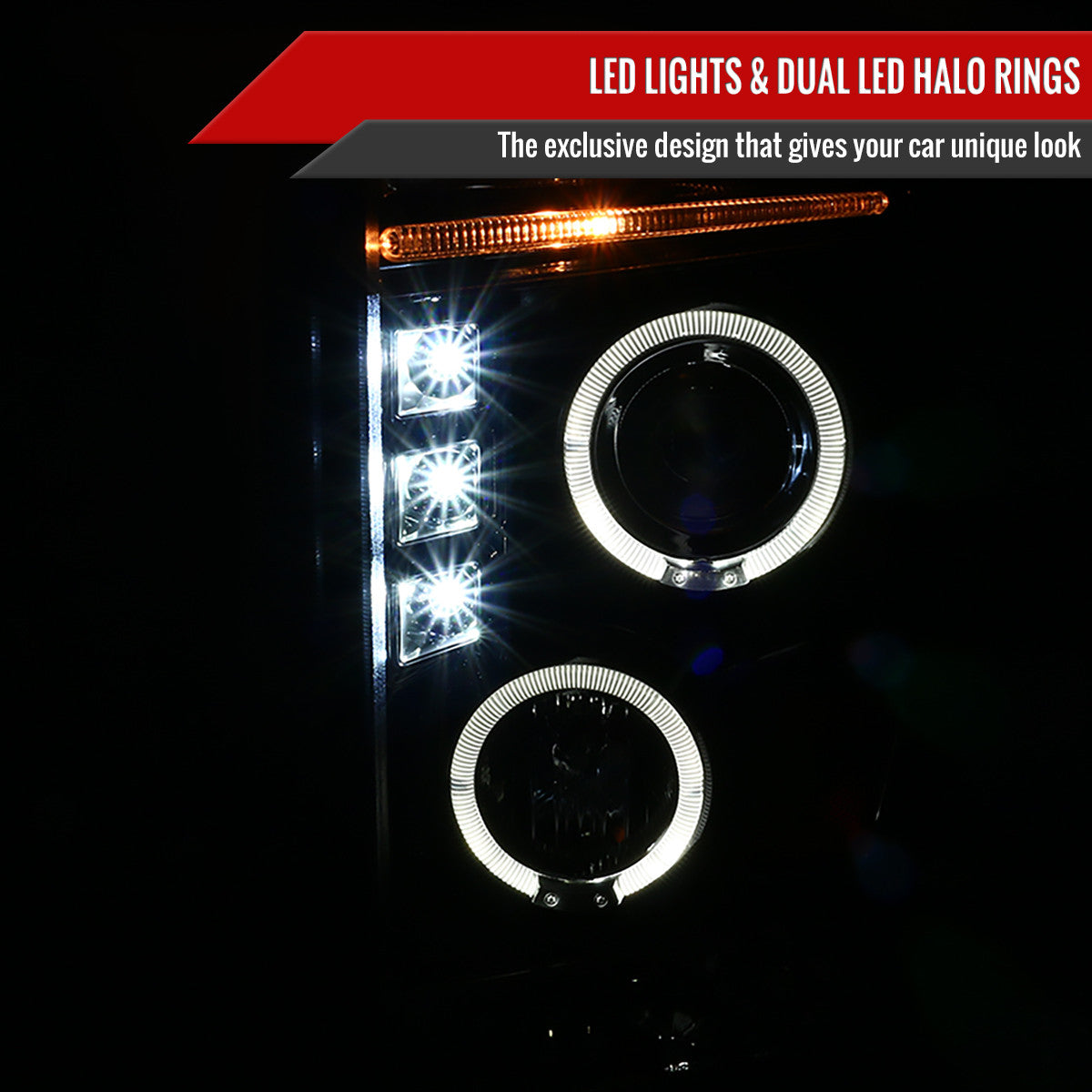 Spec-D Tuning - 2008-2010 Ford F-250 F-350 F-450 Dual Halo Projector Headlights (Glossy Black Housing/Smoked Lens) - 2LHP-F25008G-TM