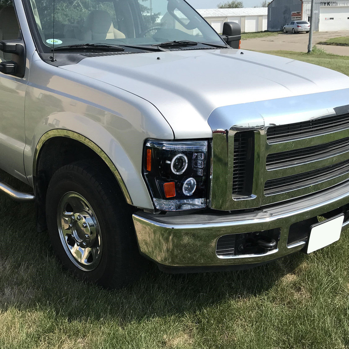 Spec-D Tuning - 2008-2010 Ford F-250 F-350 F-450 Dual Halo Projector Headlights (Glossy Black Housing/Smoked Lens) - 2LHP-F25008G-TM