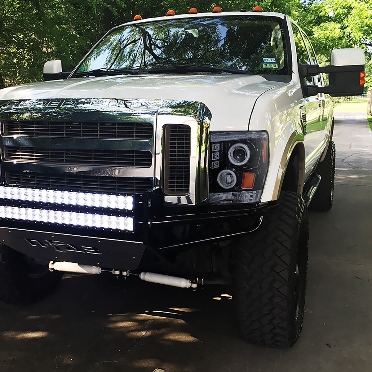 Spec-D Tuning - 2008-2010 Ford F-250 F-350 F-450 Dual Halo Projector Headlights (Glossy Black Housing/Smoked Lens) - 2LHP-F25008G-TM
