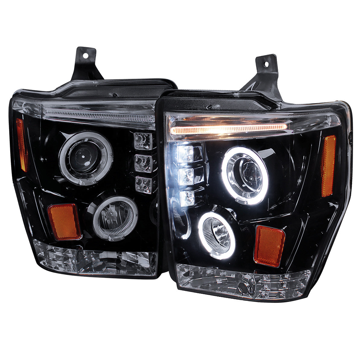 Spec-D Tuning - 2008-2010 Ford F-250 F-350 F-450 Dual Halo Projector Headlights (Glossy Black Housing/Smoked Lens) - 2LHP-F25008G-TM