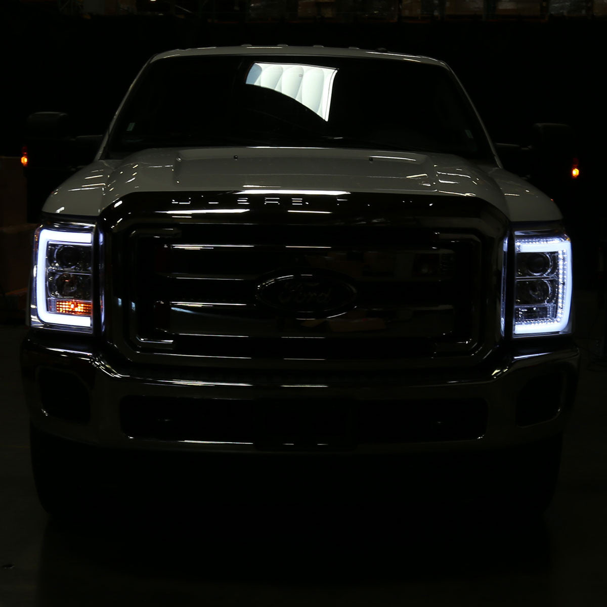 Spec-D Tuning - 2011-2016 F-250/F-350/F-450/F-550 LED C-Bar Projector Headlights (Chrome Housing/Clear Lens) - 2LHP-F25011-TM