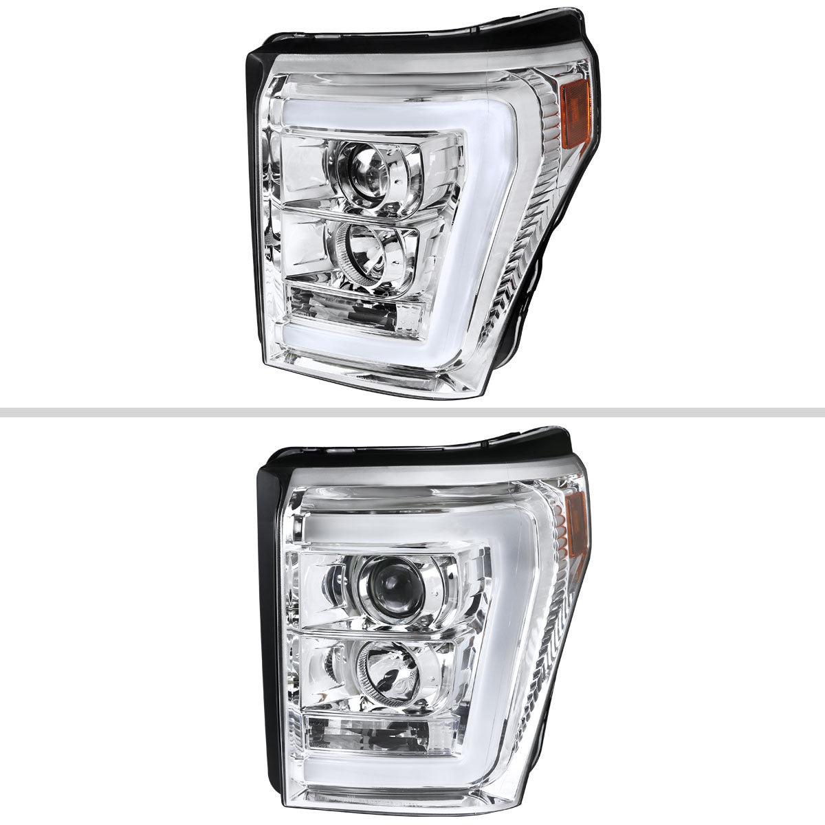 Spec-D Tuning - 2011-2016 F-250/F-350/F-450/F-550 LED C-Bar Projector Headlights (Chrome Housing/Clear Lens) - 2LHP-F25011-TM