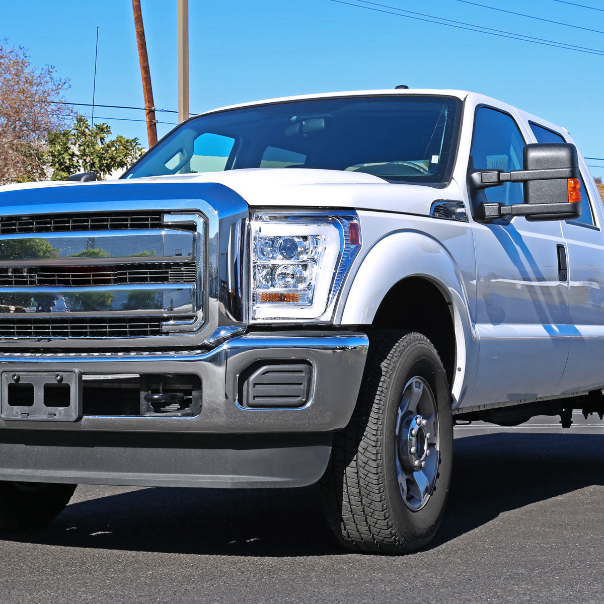 Spec-D Tuning - 2011-2016 F-250/F-350/F-450/F-550 LED C-Bar Projector Headlights (Chrome Housing/Clear Lens) - 2LHP-F25011-TM