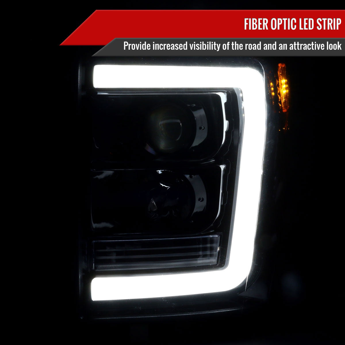 Spec-D Tuning - 2011-2016 F-250/F-350/F-450/F-550 LED C-Bar Projector Headlights (Jet Black Housing/Clear Lens) - 2LHP-F25011BK-TM