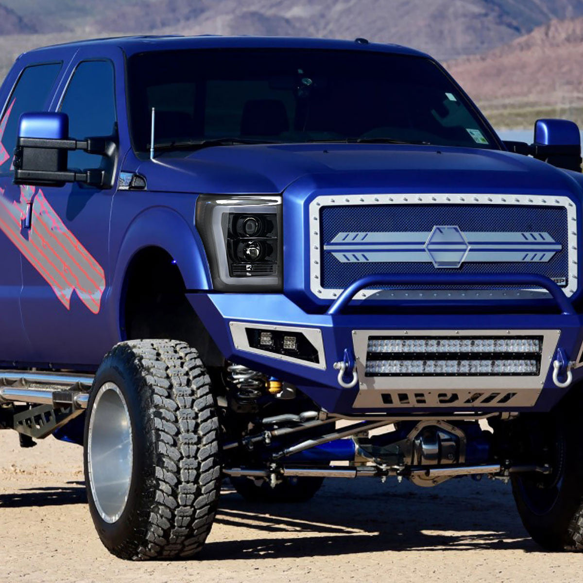 Spec-D Tuning - 2011-2016 F-250/F-350/F-450/F-550 LED C-Bar Projector Headlights (Jet Black Housing/Clear Lens) - 2LHP-F25011BK-TM