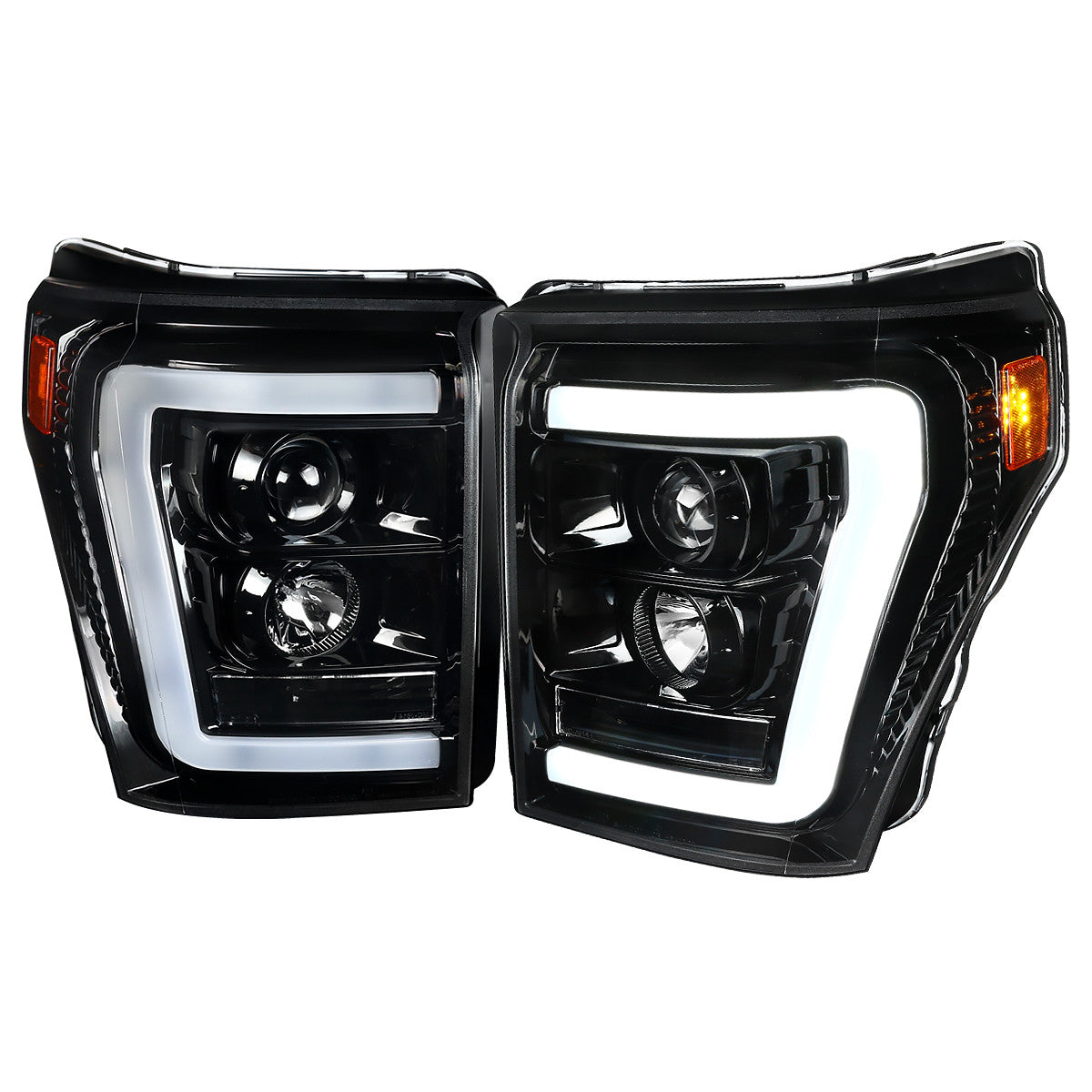 Spec-D Tuning - 2011-2016 F-250/F-350/F-450/F-550 LED C-Bar Projector Headlights (Jet Black Housing/Clear Lens) - 2LHP-F25011BK-TM