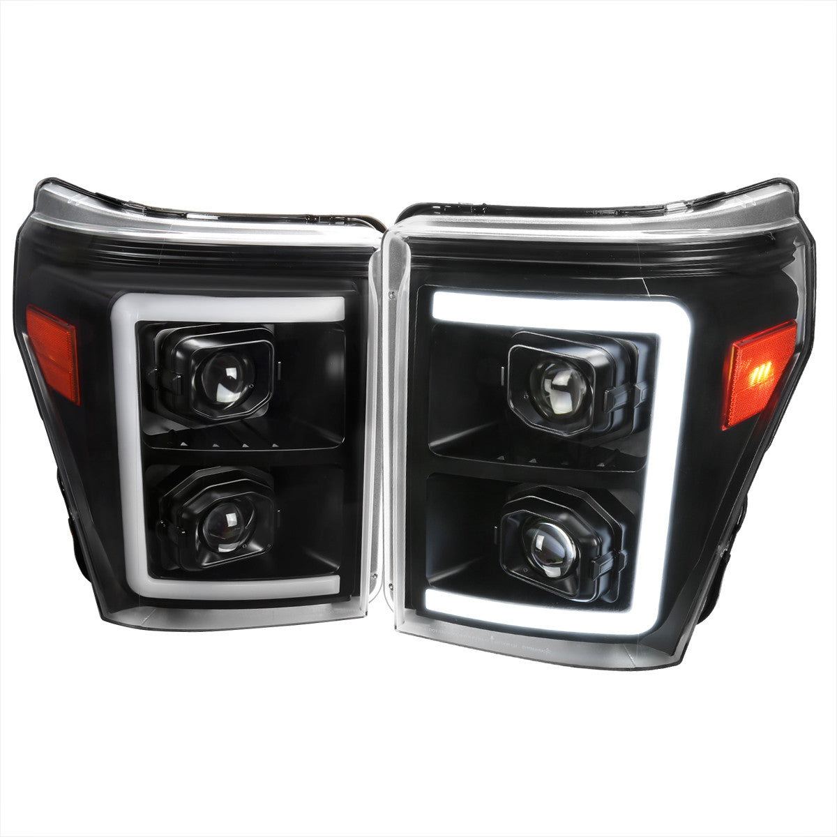 Spec-D Tuning - 2011-2016 Ford F-250 F-350 F-450 F-550 Switchback Sequential LED C-Bar Projector Headlights (Matte Black Housing/Clear Lens) - 2LHP-F25011JM-SQ-RS